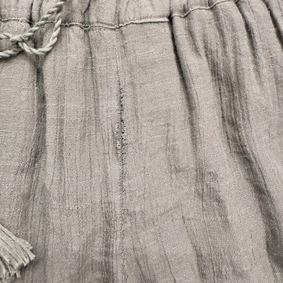 New Directions Linen Look Wide Leg Lined Pants Olive Crochet Side Trim Size M - Picture 8 of 11